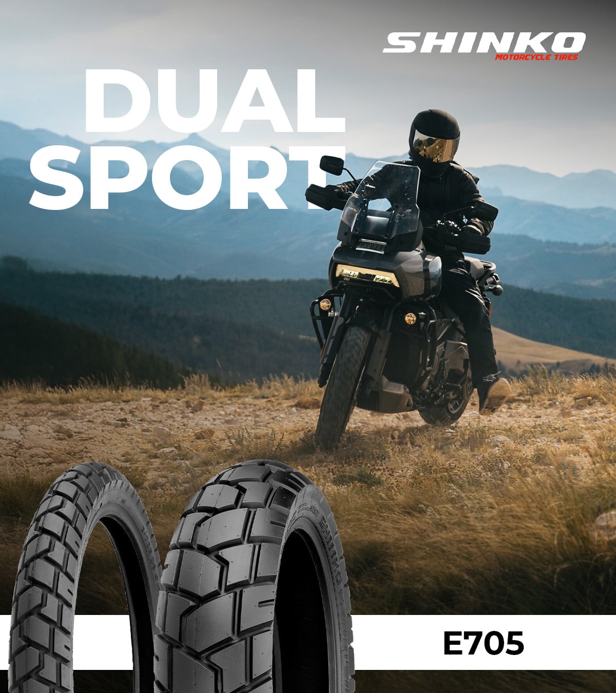 Shinko E705: cestovní enduro pneumatika pro asfalt i lehký terén, 7 rozměrů skladem